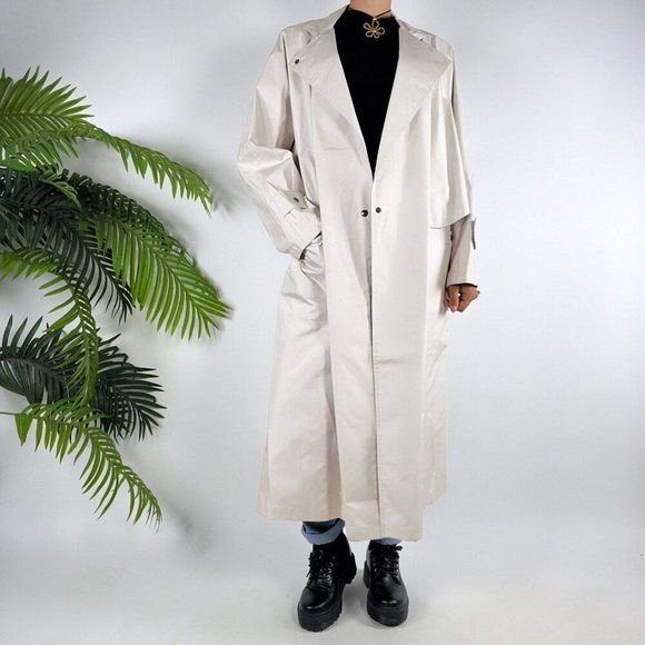 Womens Vintage 80s Neiman Marcus Beige Minimalist Classy Trench Rain Coat / 8 - Picture 3 of 12
